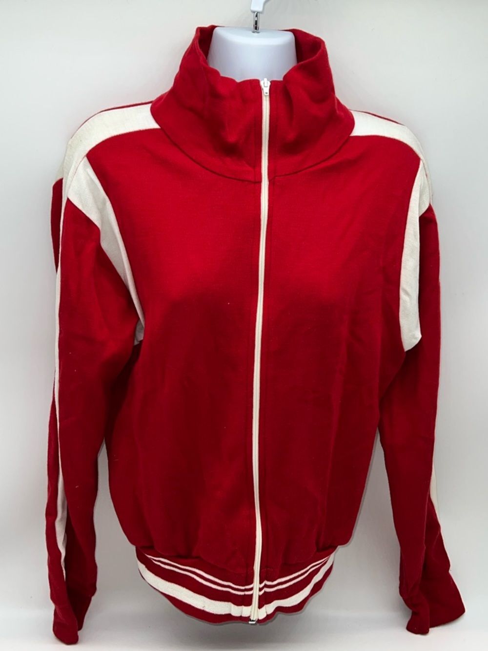 NWOT 70s Vintage Dead Stock Red and White Women's Varsity Zip-Up Jacket-Size M